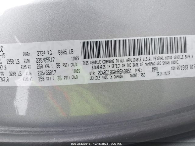 Photo 8 VIN: 2C4RC1BG0HR543851 - CHRYSLER PACIFICA 