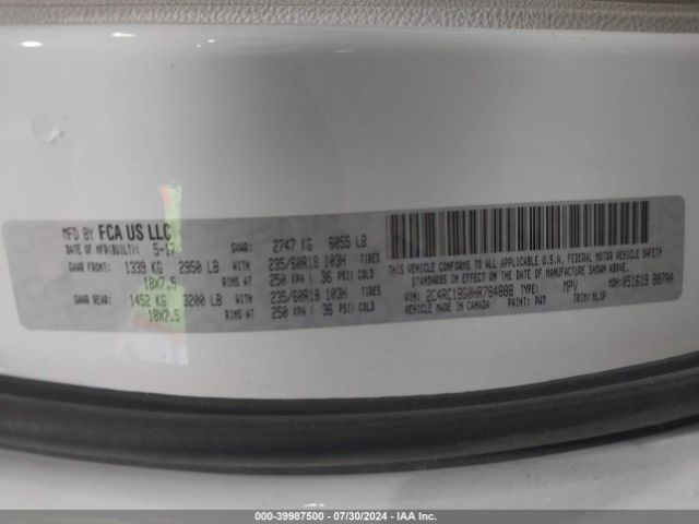 Photo 8 VIN: 2C4RC1BG0HR784888 - CHRYSLER PACIFICA 