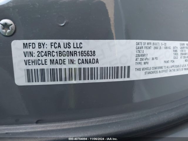 Photo 8 VIN: 2C4RC1BG0NR165638 - CHRYSLER PACIFICA 