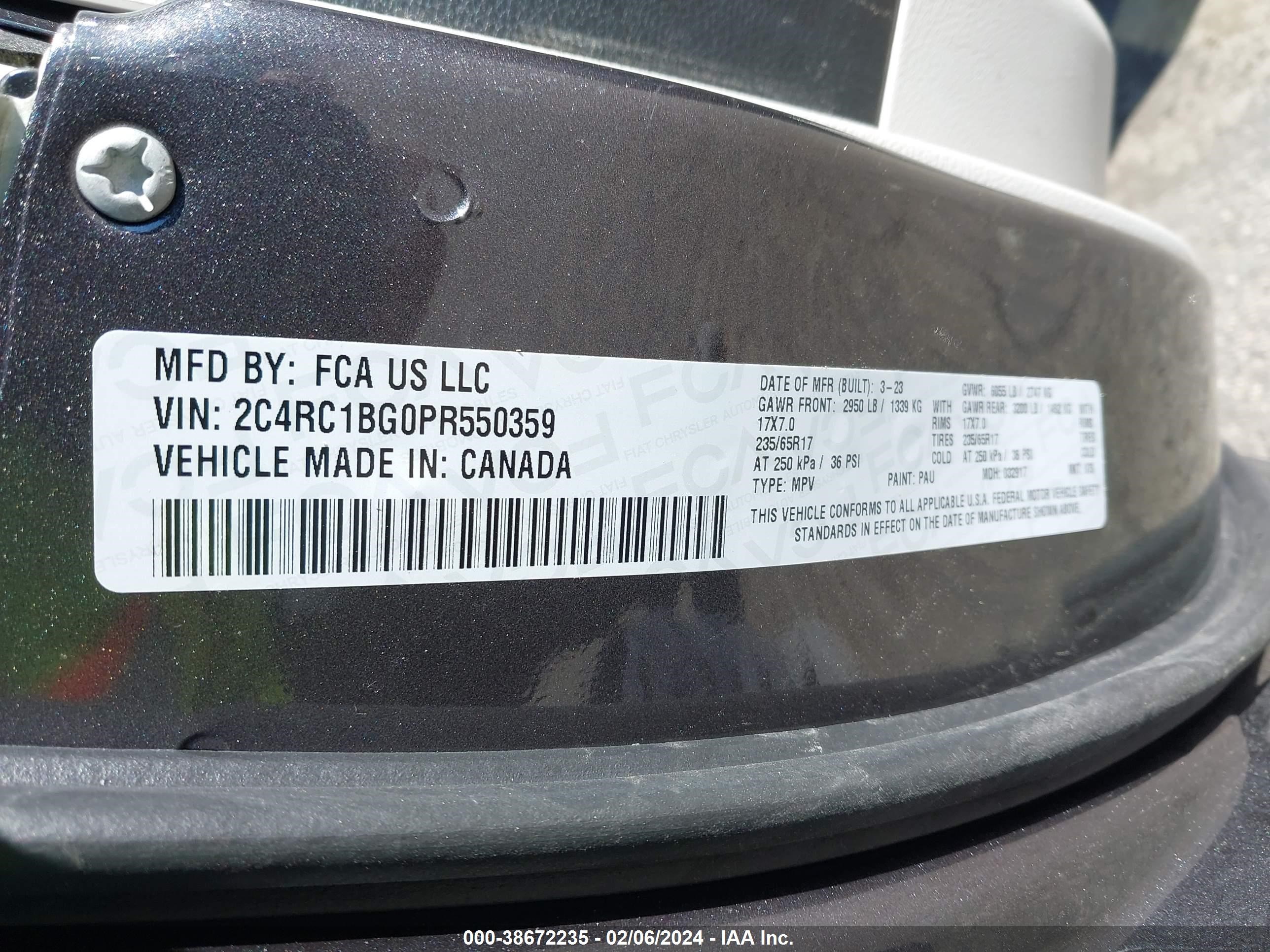 Photo 8 VIN: 2C4RC1BG0PR550359 - CHRYSLER PACIFICA 