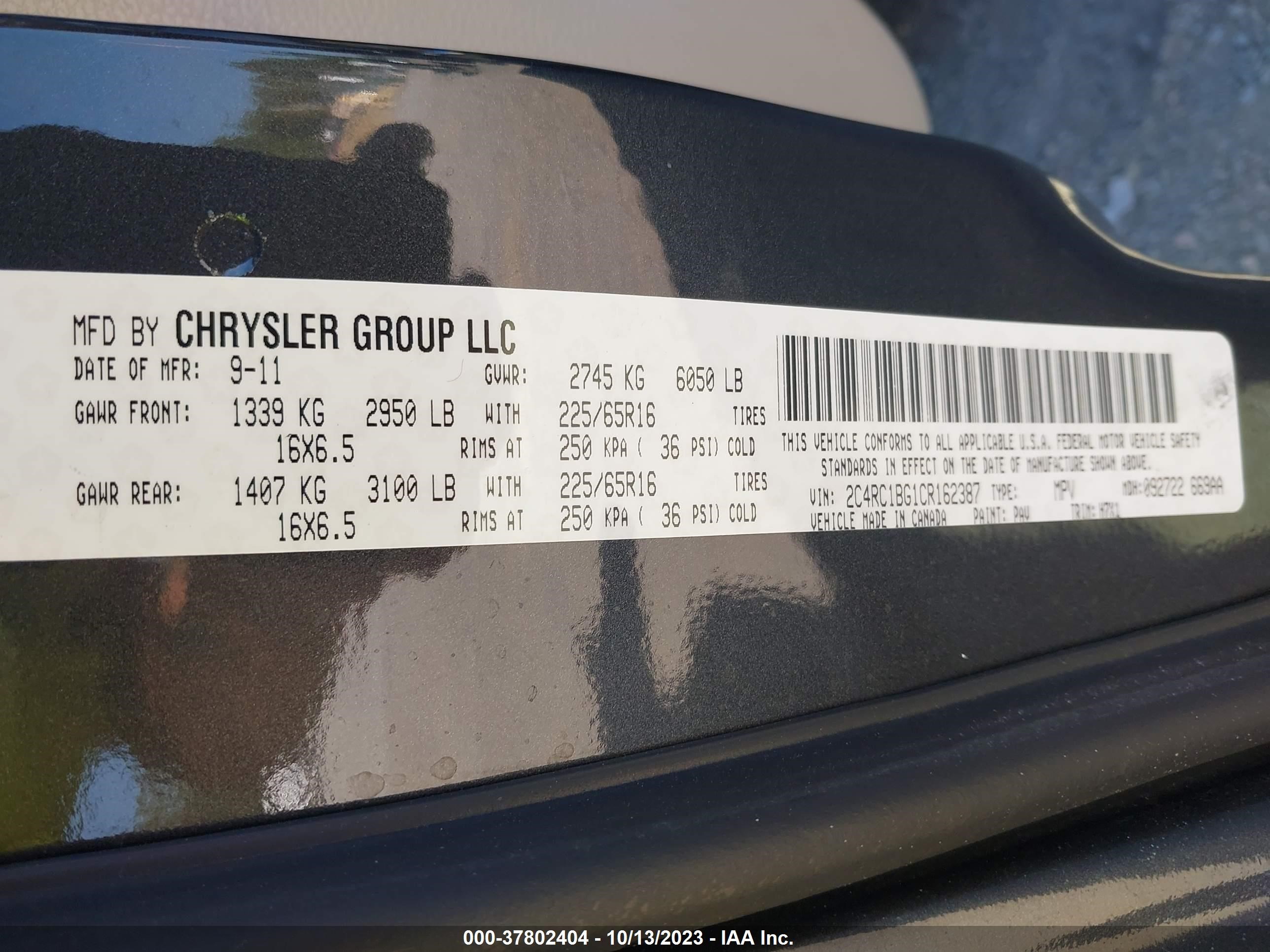 Photo 8 VIN: 2C4RC1BG1CR162387 - CHRYSLER TOWN & COUNTRY 