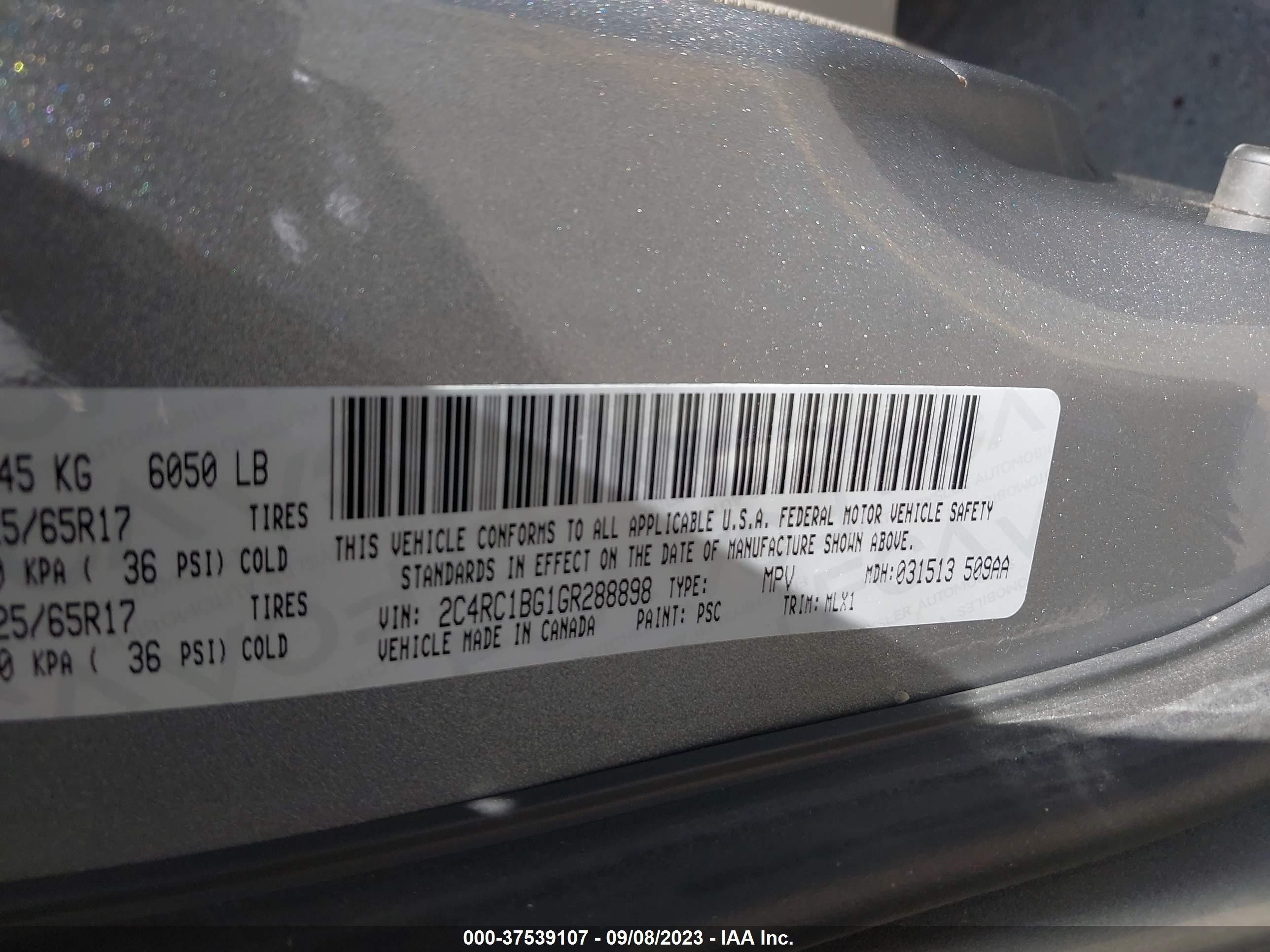 Photo 8 VIN: 2C4RC1BG1GR288898 - CHRYSLER TOWN & COUNTRY 