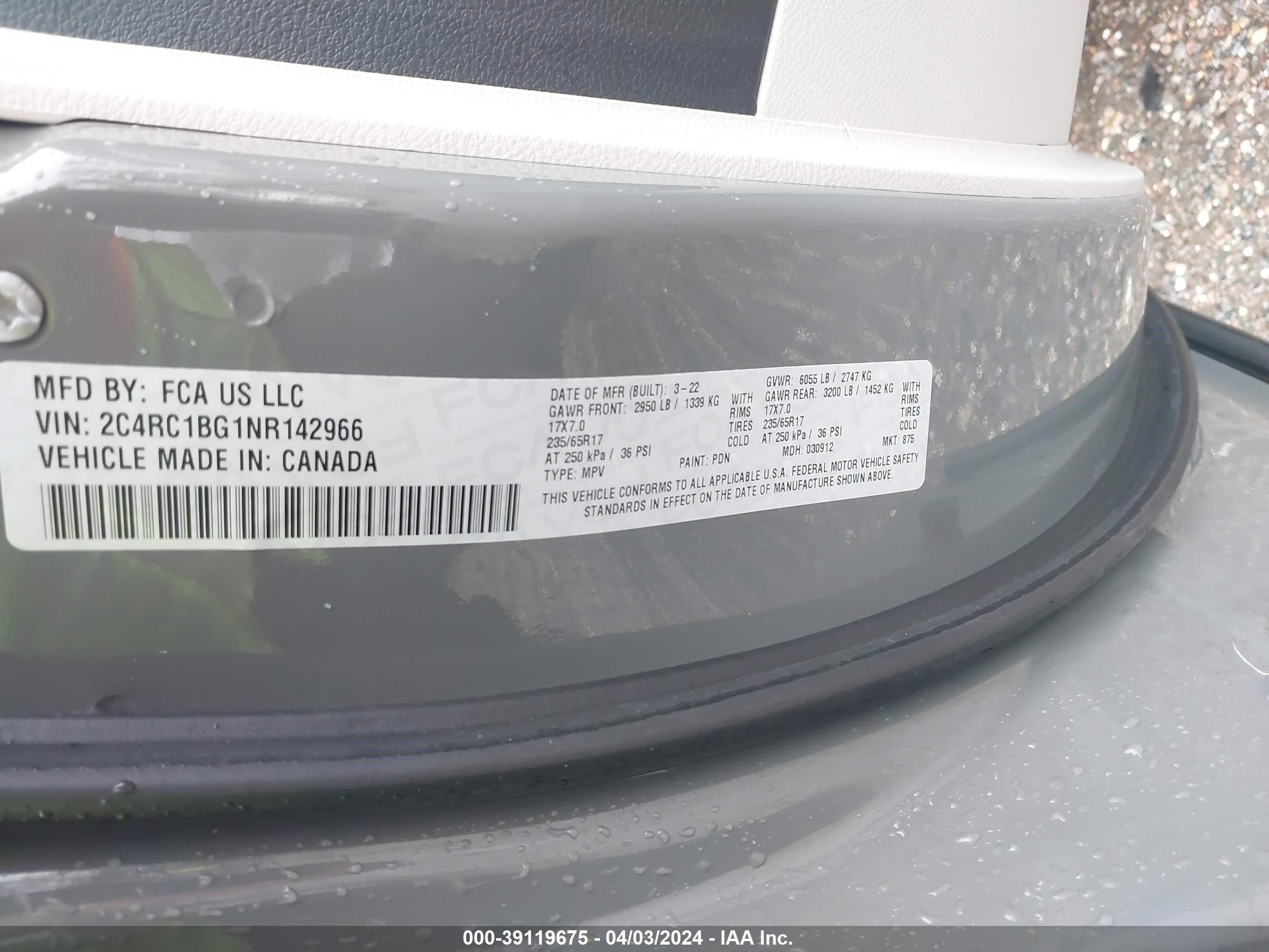 Photo 8 VIN: 2C4RC1BG1NR142429 - CHRYSLER PACIFICA 