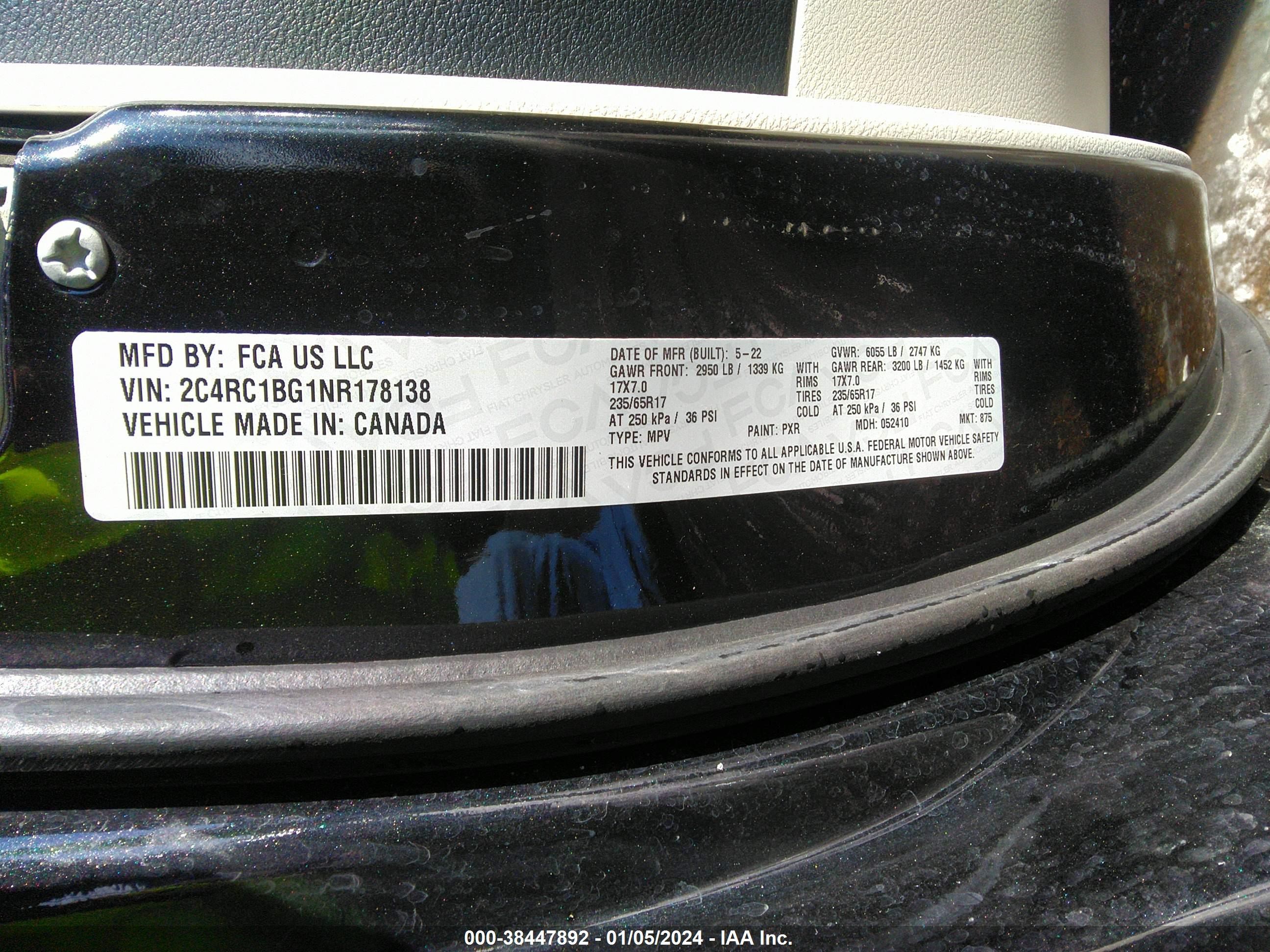 Photo 8 VIN: 2C4RC1BG1NR178138 - CHRYSLER PACIFICA 