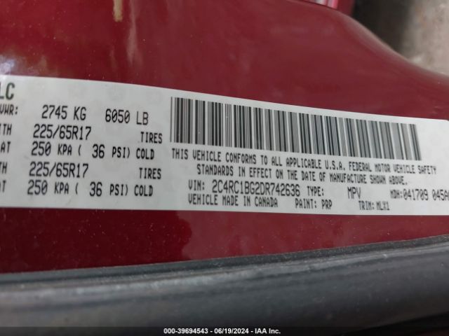 Photo 8 VIN: 2C4RC1BG2DR742636 - CHRYSLER TOWN AND COUNTRY 