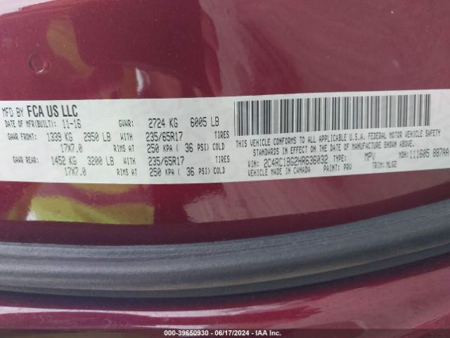 Photo 8 VIN: 2C4RC1BG2HR636032 - CHRYSLER PACIFICA 