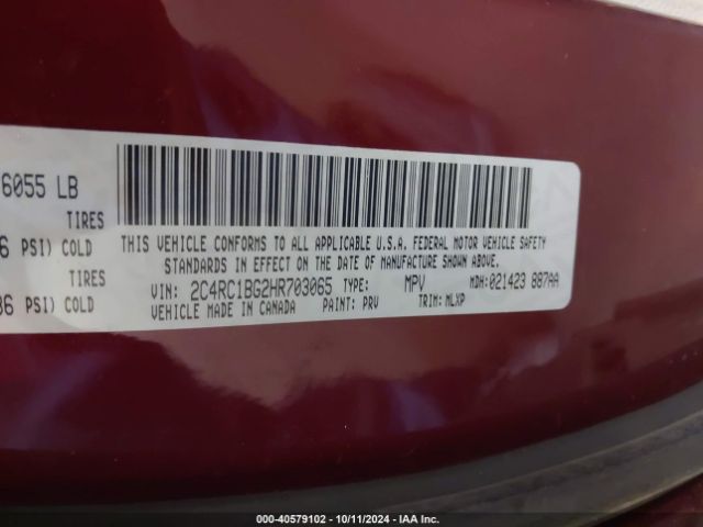 Photo 8 VIN: 2C4RC1BG2HR703065 - CHRYSLER PACIFICA 