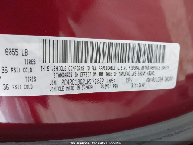 Photo 8 VIN: 2C4RC1BG2JR171032 - CHRYSLER PACIFICA 