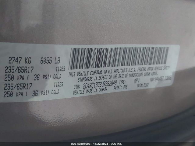 Photo 8 VIN: 2C4RC1BG2JR262849 - CHRYSLER PACIFICA 