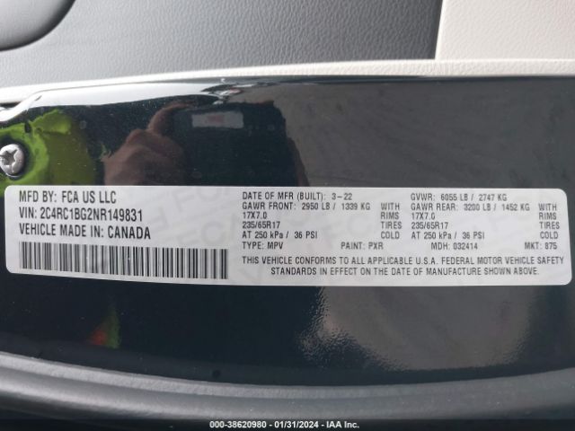 Photo 8 VIN: 2C4RC1BG2NR149831 - CHRYSLER PACIFICA 