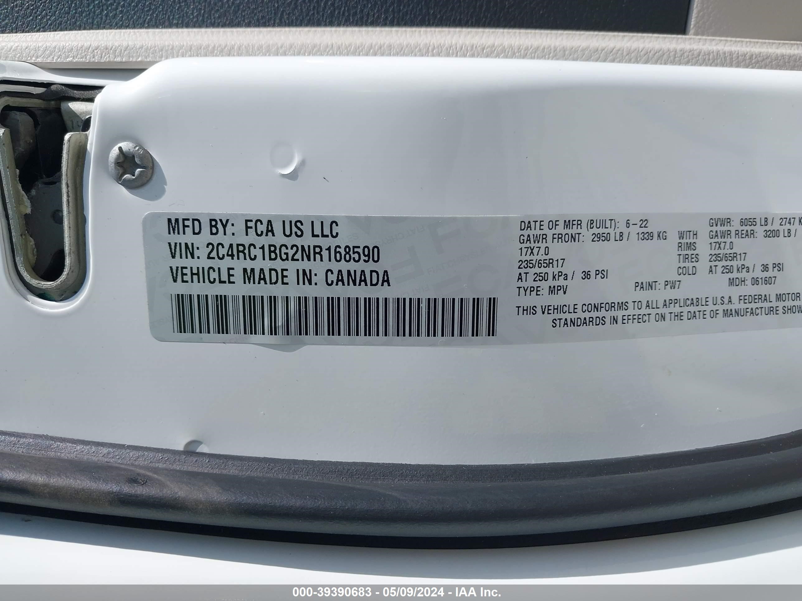 Photo 8 VIN: 2C4RC1BG2NR168590 - CHRYSLER PACIFICA 