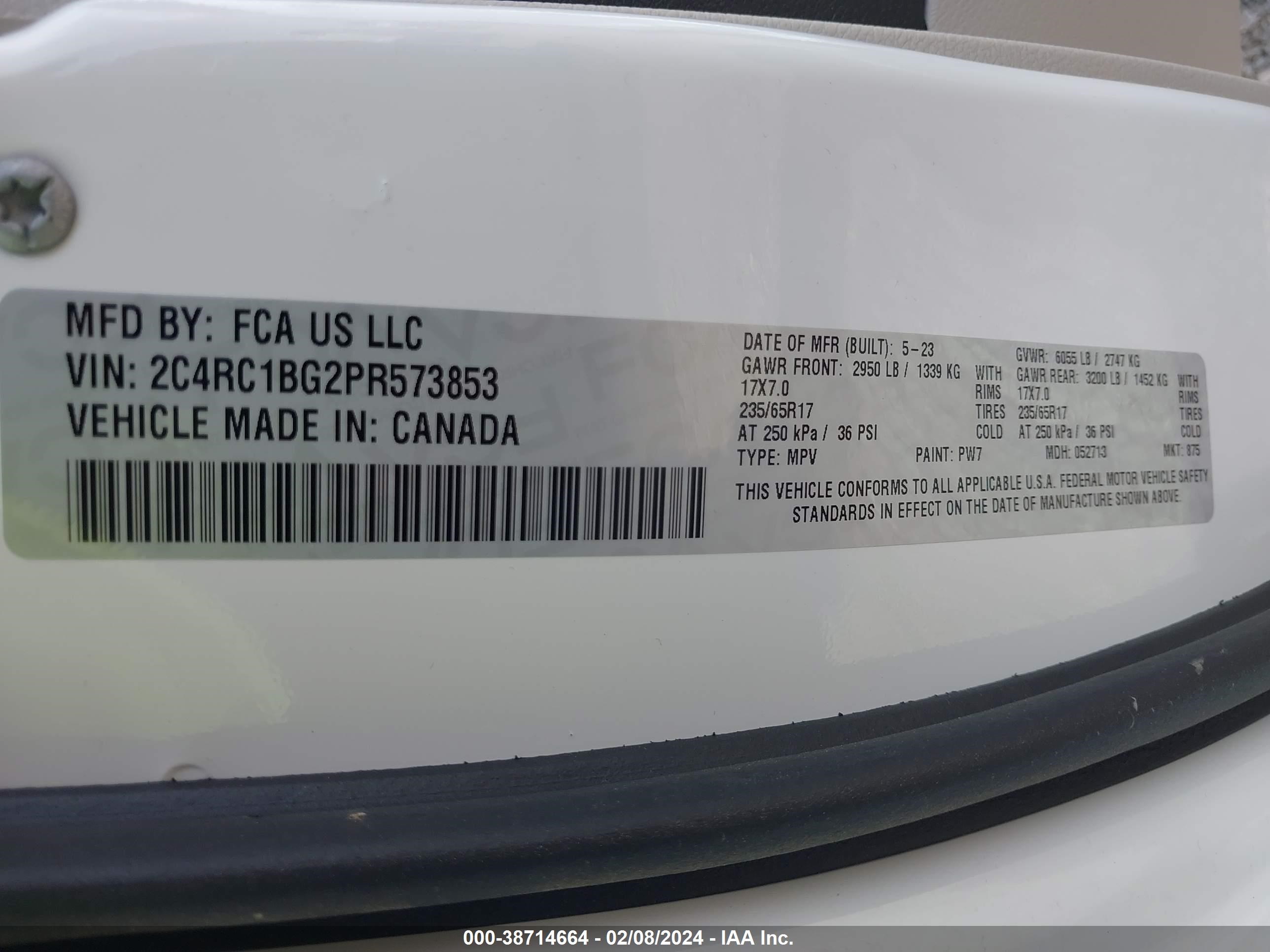 Photo 8 VIN: 2C4RC1BG2PR573853 - CHRYSLER PACIFICA 