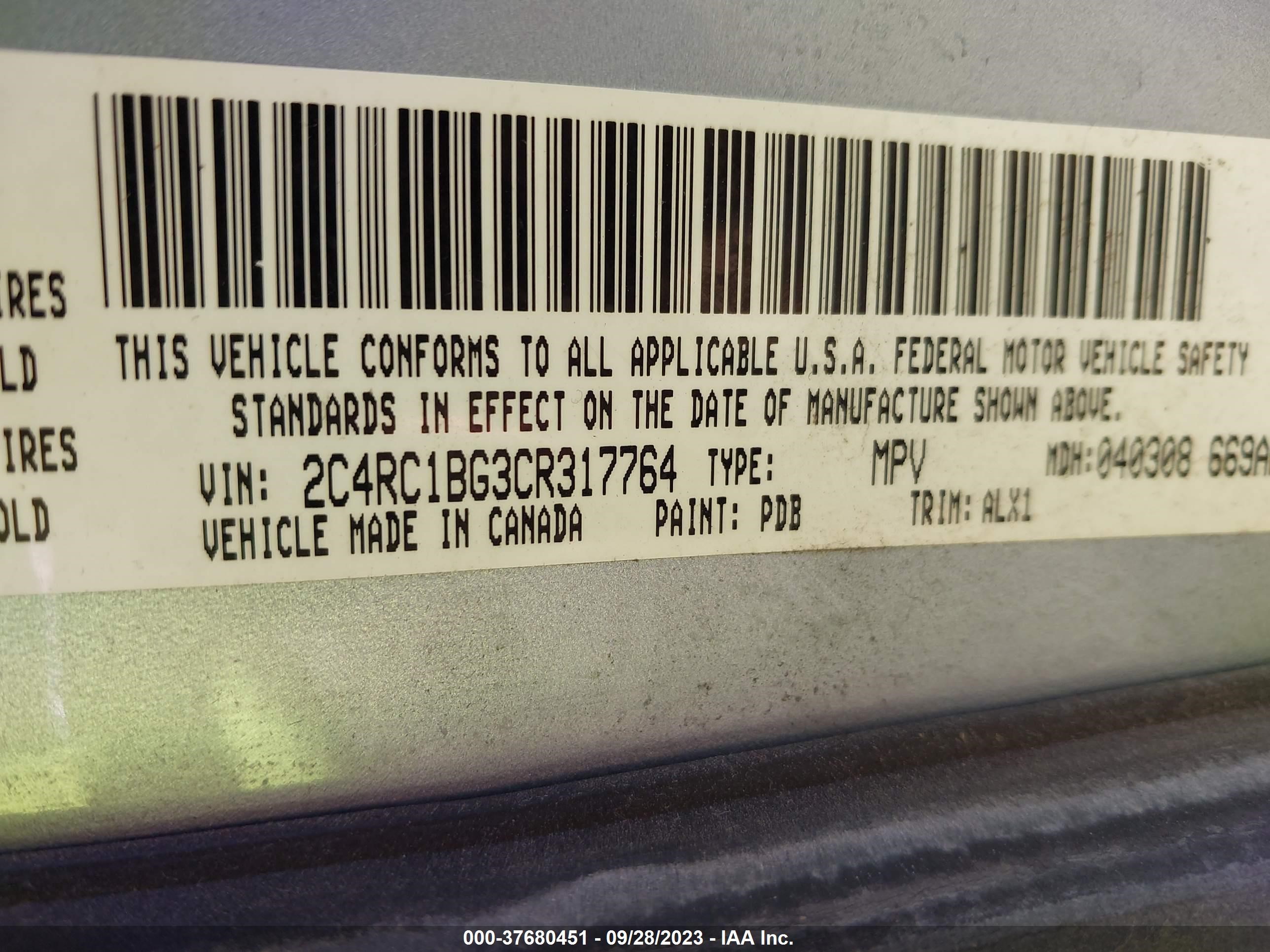 Photo 8 VIN: 2C4RC1BG3CR317764 - CHRYSLER TOWN & COUNTRY 