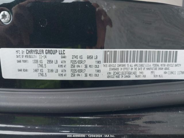 Photo 8 VIN: 2C4RC1BG3FR601481 - CHRYSLER TOWN AND COUNTRY 