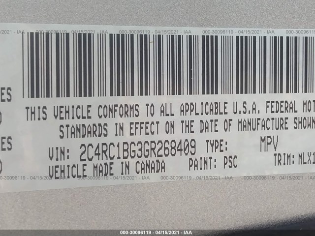 Photo 8 VIN: 2C4RC1BG3GR268409 - CHRYSLER TOWN & COUNTRY 