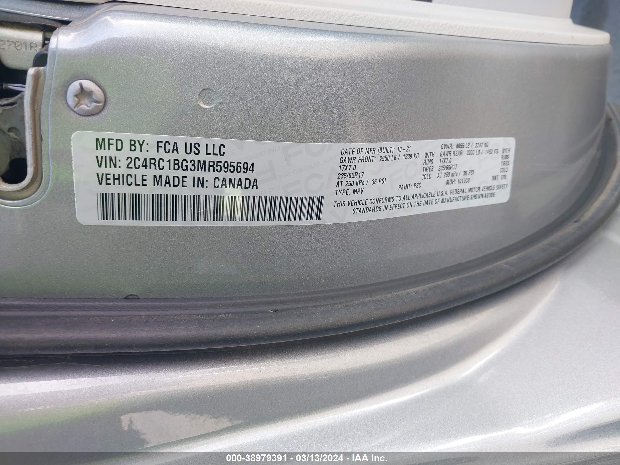 Photo 8 VIN: 2C4RC1BG3MR595694 - CHRYSLER PACIFICA 