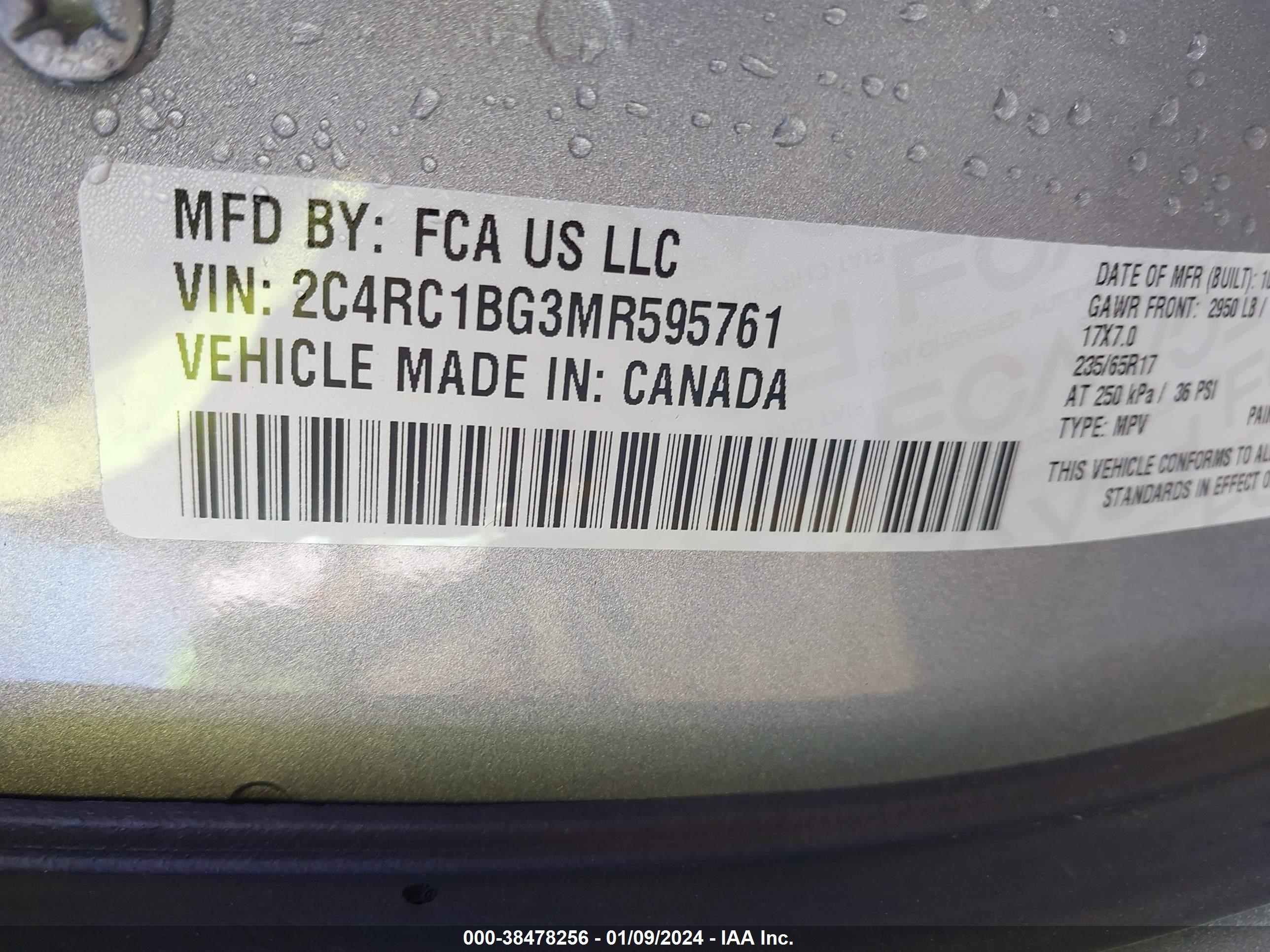 Photo 8 VIN: 2C4RC1BG3MR595761 - CHRYSLER PACIFICA 