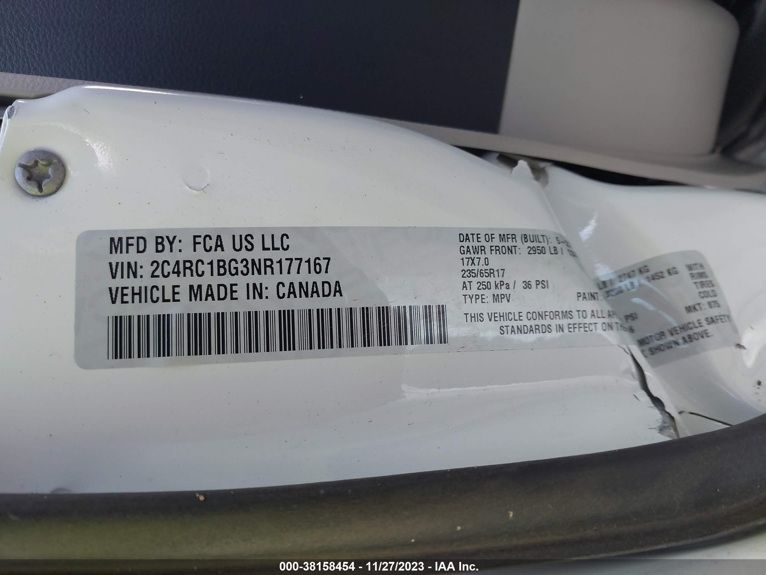 Photo 8 VIN: 2C4RC1BG3NR177167 - CHRYSLER PACIFICA 