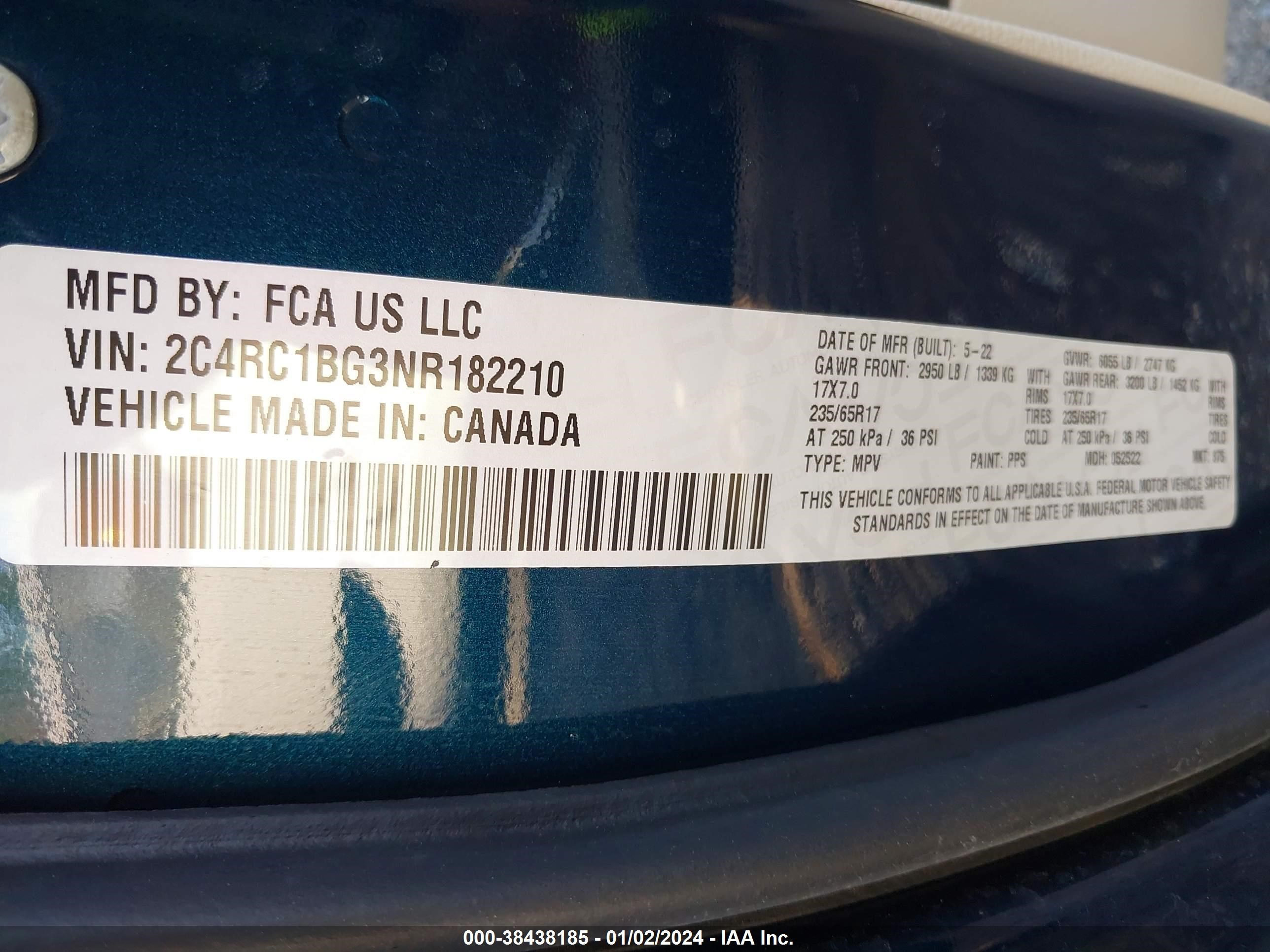 Photo 8 VIN: 2C4RC1BG3NR182210 - CHRYSLER PACIFICA 