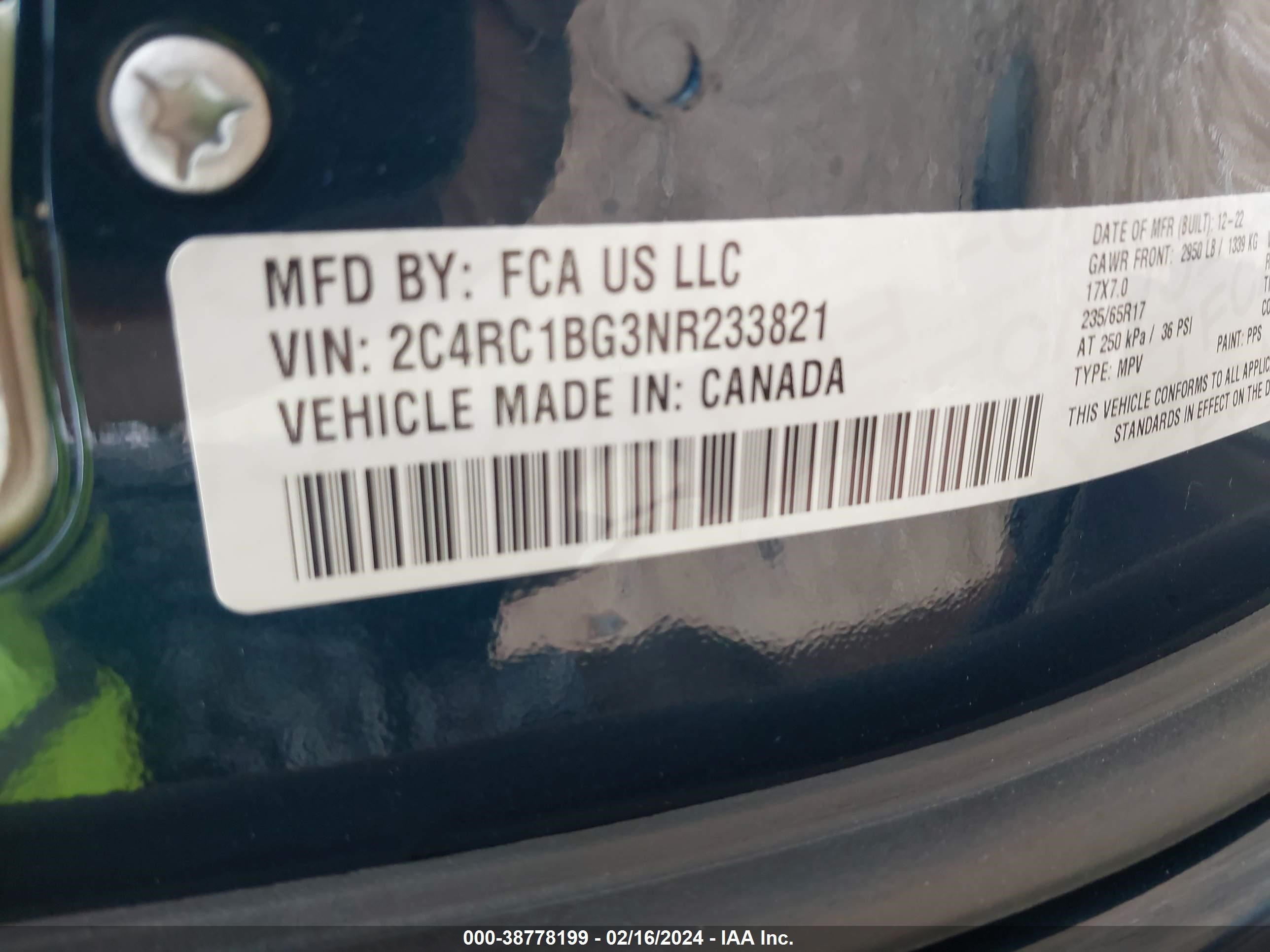 Photo 8 VIN: 2C4RC1BG3NR233821 - CHRYSLER PACIFICA 