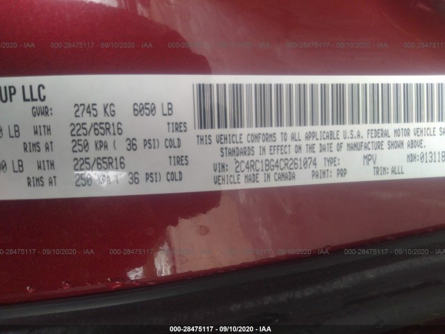 Photo 8 VIN: 2C4RC1BG4CR261074 - CHRYSLER TOWN & COUNTRY 