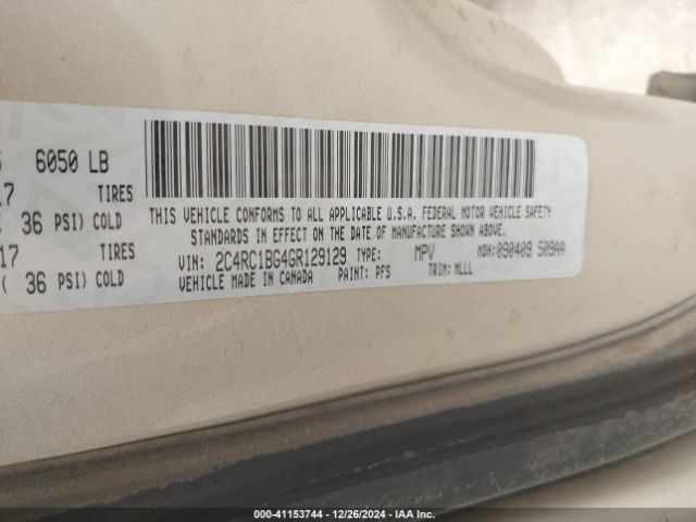 Photo 8 VIN: 2C4RC1BG4GR129129 - CHRYSLER TOWN AND COUNTRY 