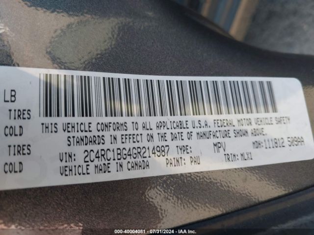 Photo 8 VIN: 2C4RC1BG4GR214987 - CHRYSLER TOWN AND COUNTRY 