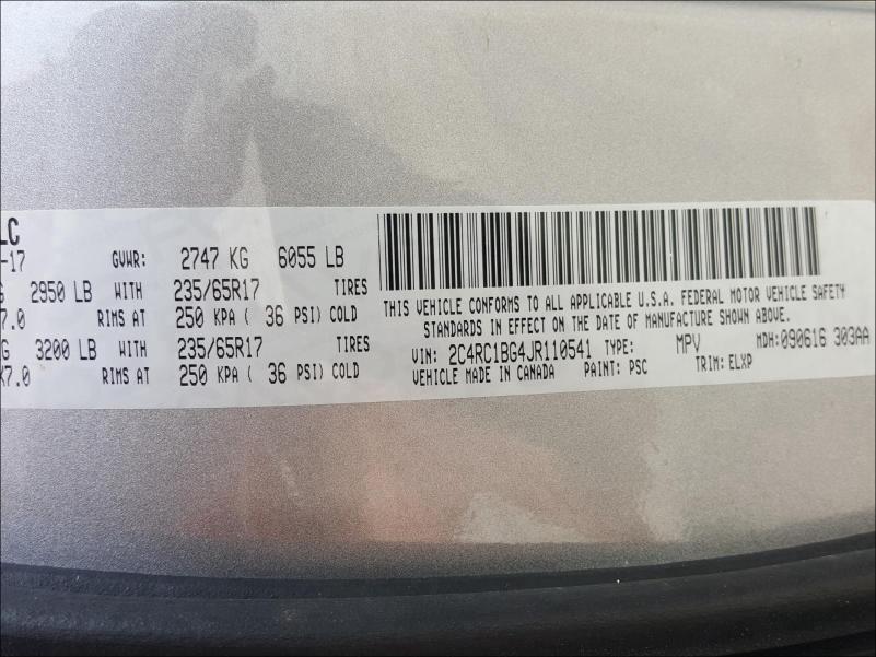 Photo 9 VIN: 2C4RC1BG4JR110541 - CHRYSLER PACIFICA 