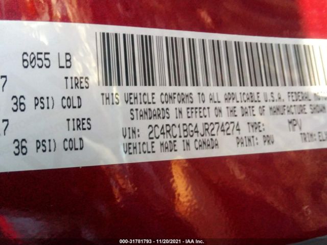 Photo 8 VIN: 2C4RC1BG4JR274274 - CHRYSLER PACIFICA 