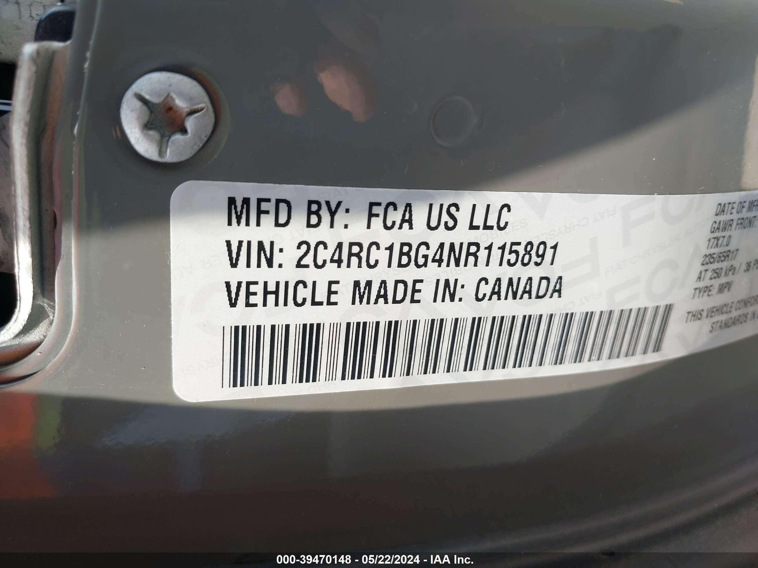 Photo 8 VIN: 2C4RC1BG4NR115891 - CHRYSLER PACIFICA 