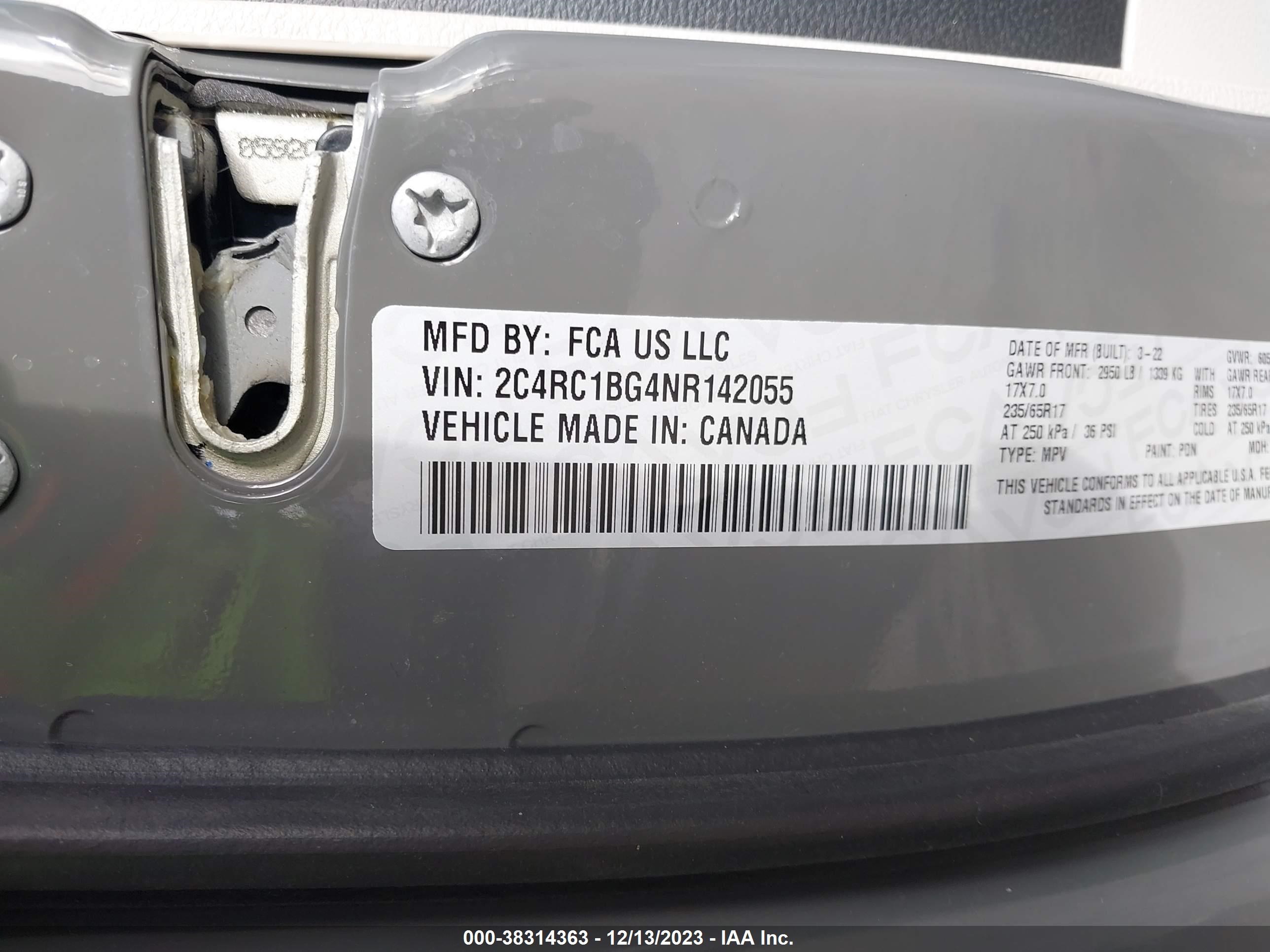 Photo 8 VIN: 2C4RC1BG4NR142055 - CHRYSLER PACIFICA 