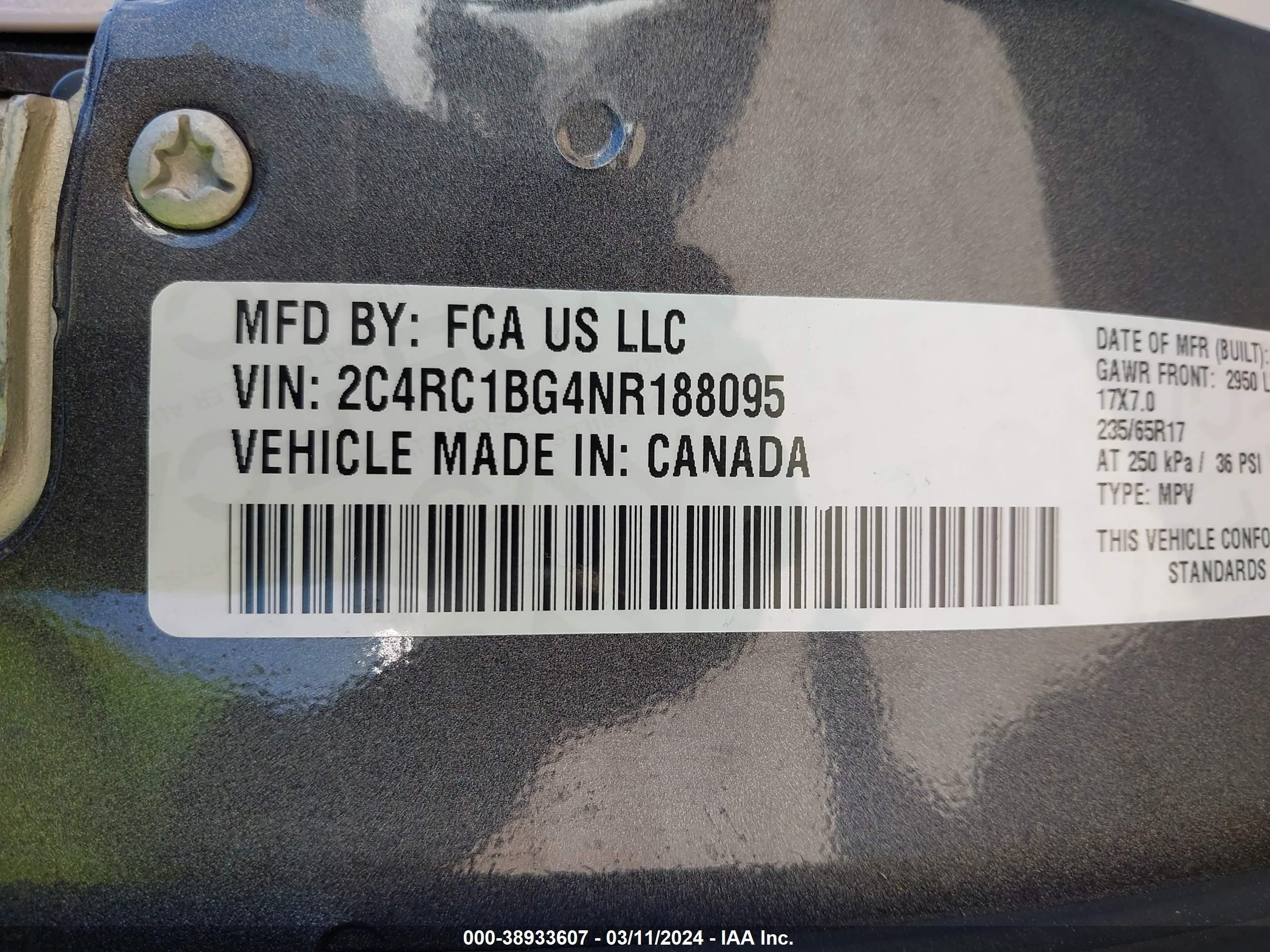 Photo 8 VIN: 2C4RC1BG4NR188095 - CHRYSLER PACIFICA 