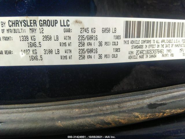 Photo 8 VIN: 2C4RC1BG5CR376461 - CHRYSLER TOWN & COUNTRY 