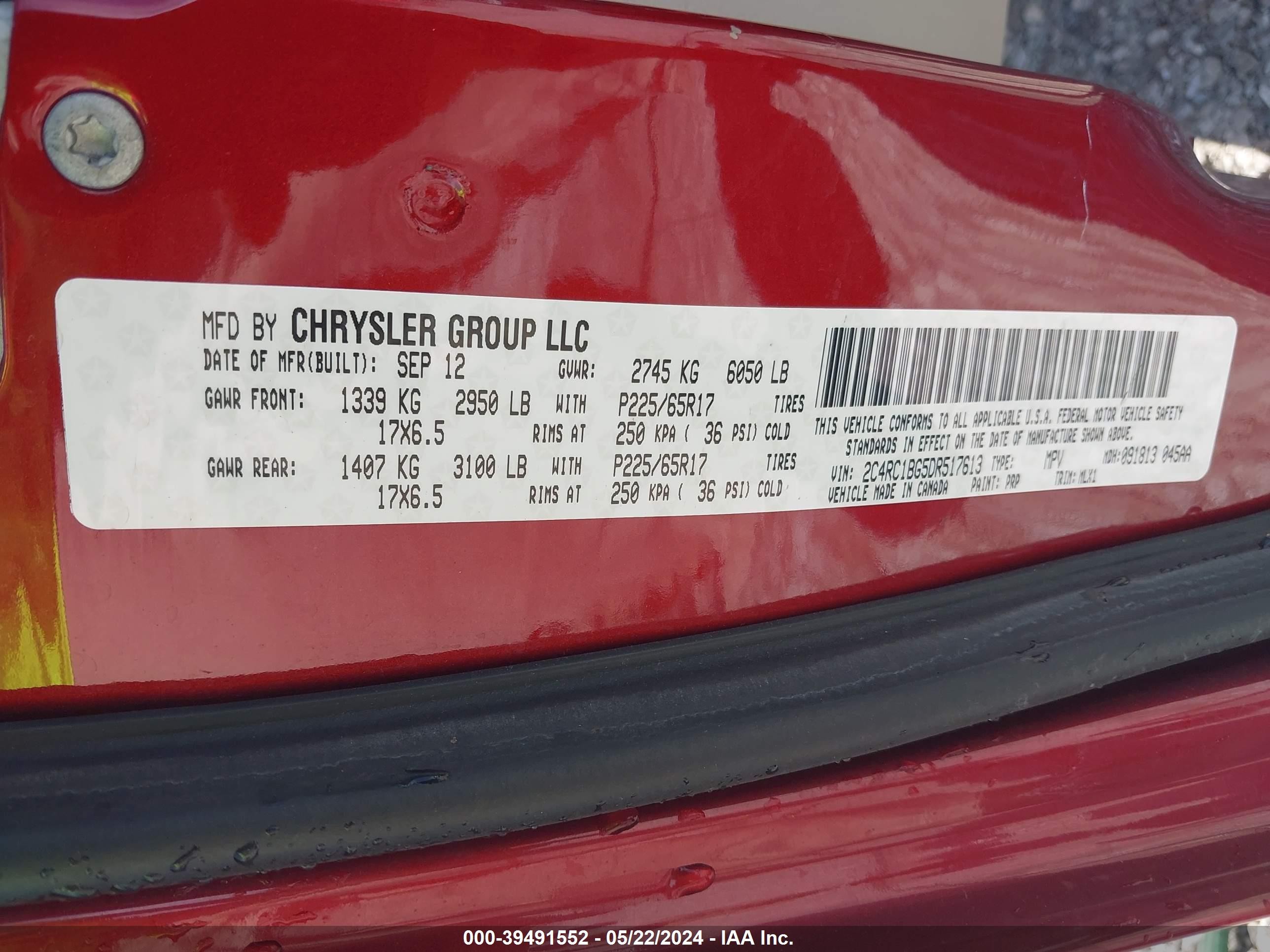 Photo 8 VIN: 2C4RC1BG5DR517613 - CHRYSLER TOWN & COUNTRY 