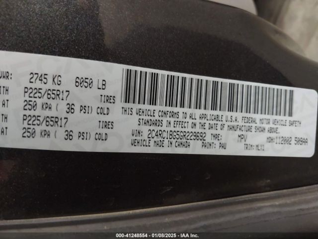 Photo 8 VIN: 2C4RC1BG5GR229692 - CHRYSLER TOWN AND COUNTRY 