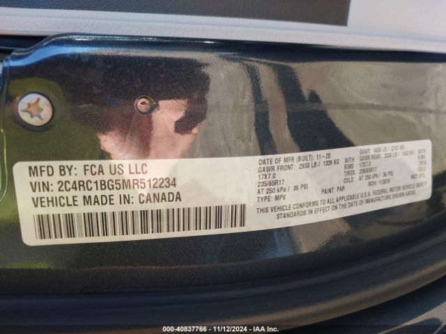 Photo 8 VIN: 2C4RC1BG5MR512234 - CHRYSLER PACIFICA 