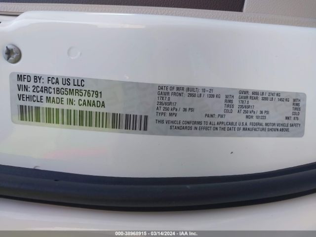 Photo 8 VIN: 2C4RC1BG5MR576791 - CHRYSLER PACIFICA 