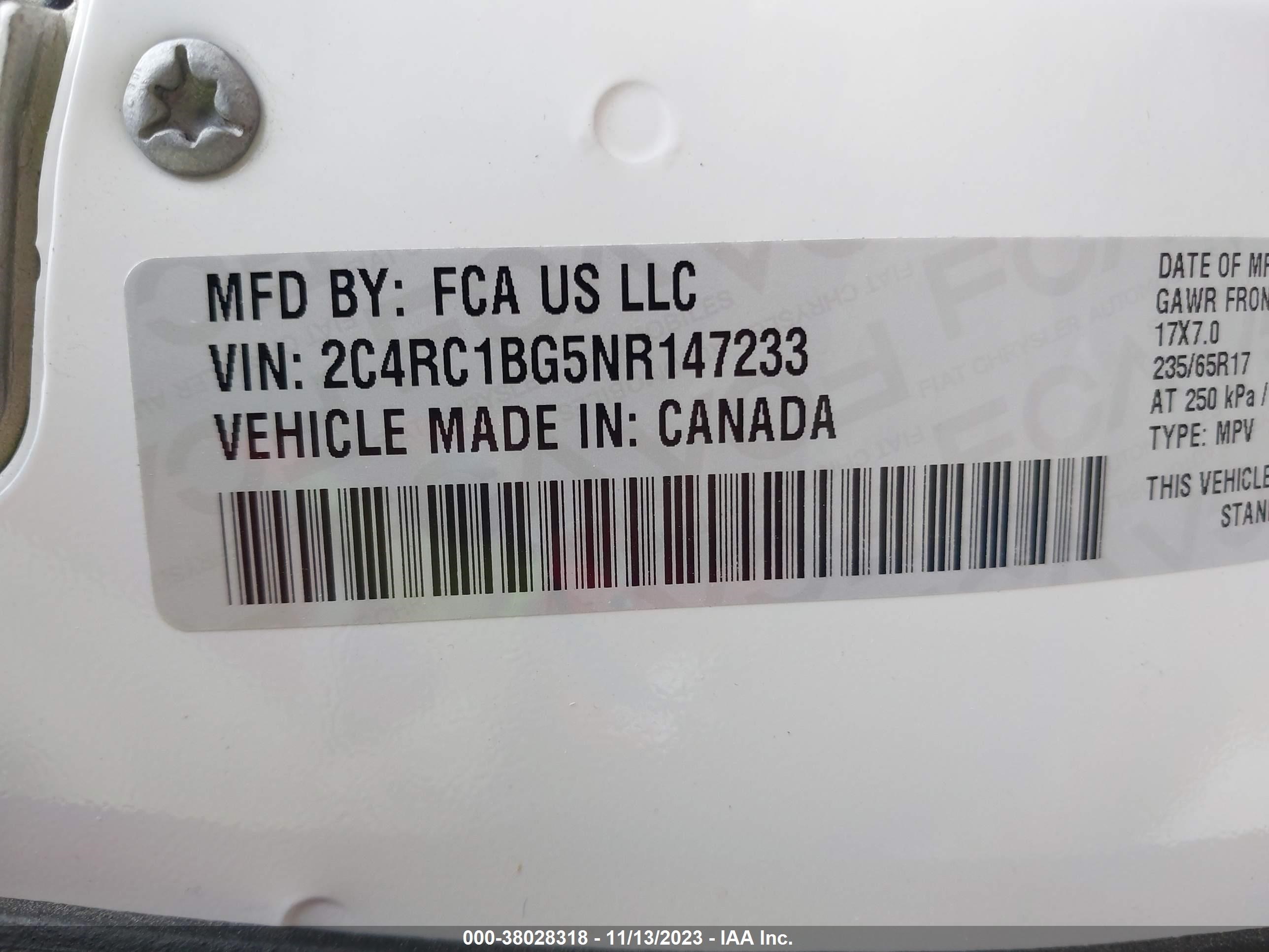 Photo 8 VIN: 2C4RC1BG5NR147233 - CHRYSLER PACIFICA 