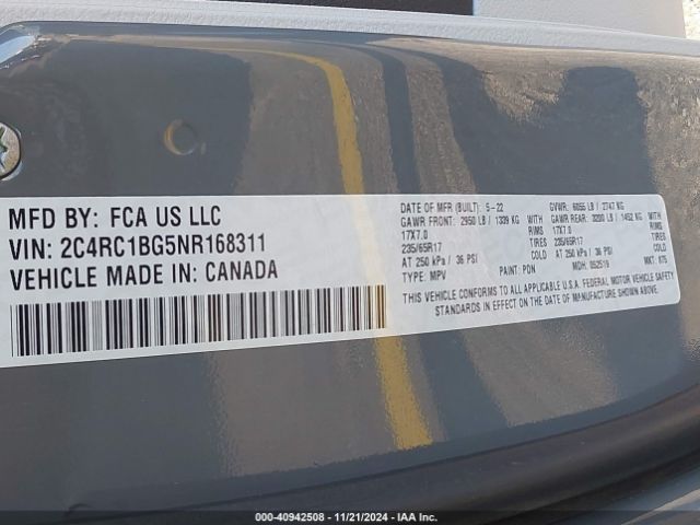 Photo 8 VIN: 2C4RC1BG5NR168311 - CHRYSLER PACIFICA 