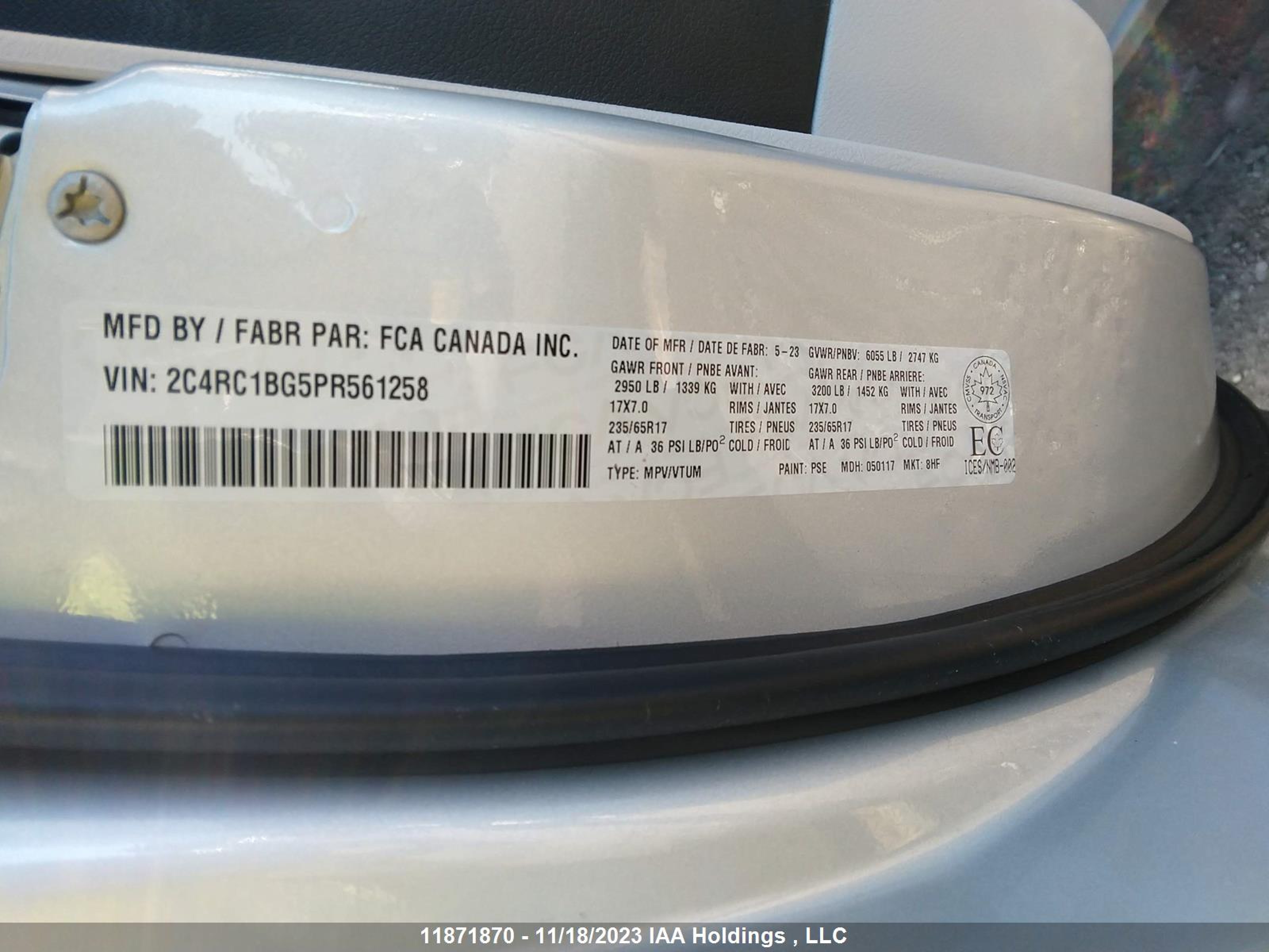 Photo 8 VIN: 2C4RC1BG5PR561258 - CHRYSLER PACIFICA 