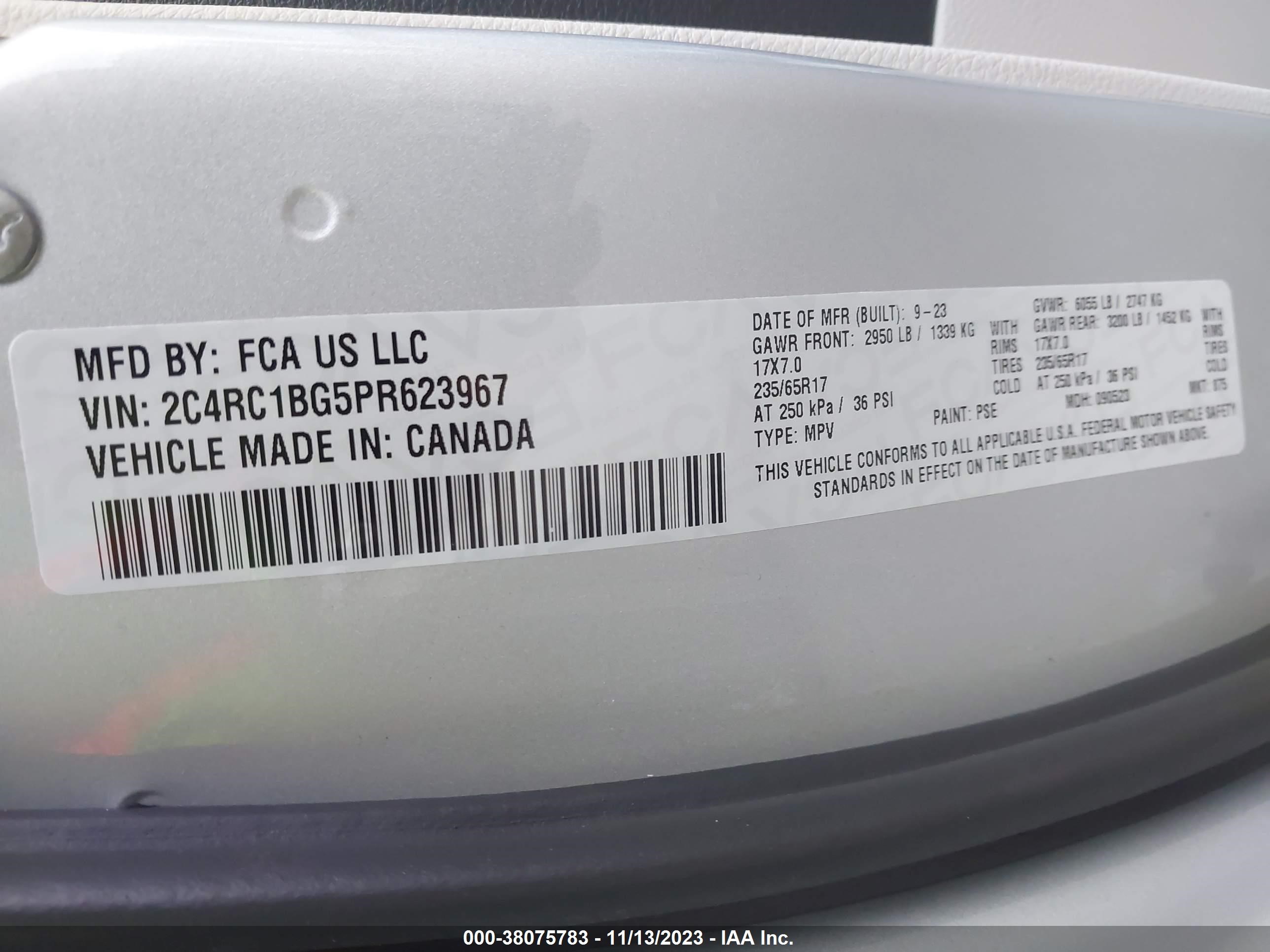 Photo 8 VIN: 2C4RC1BG5PR623967 - CHRYSLER PACIFICA 