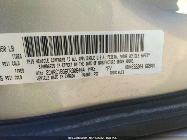 Photo 8 VIN: 2C4RC1BG6CR306404 - CHRYSLER TOWN & COUNTRY 