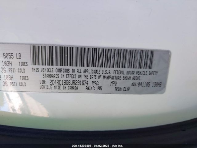 Photo 8 VIN: 2C4RC1BG6JR291674 - CHRYSLER PACIFICA 