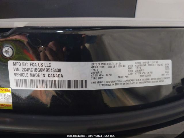 Photo 8 VIN: 2C4RC1BG6MR543430 - CHRYSLER PACIFICA 