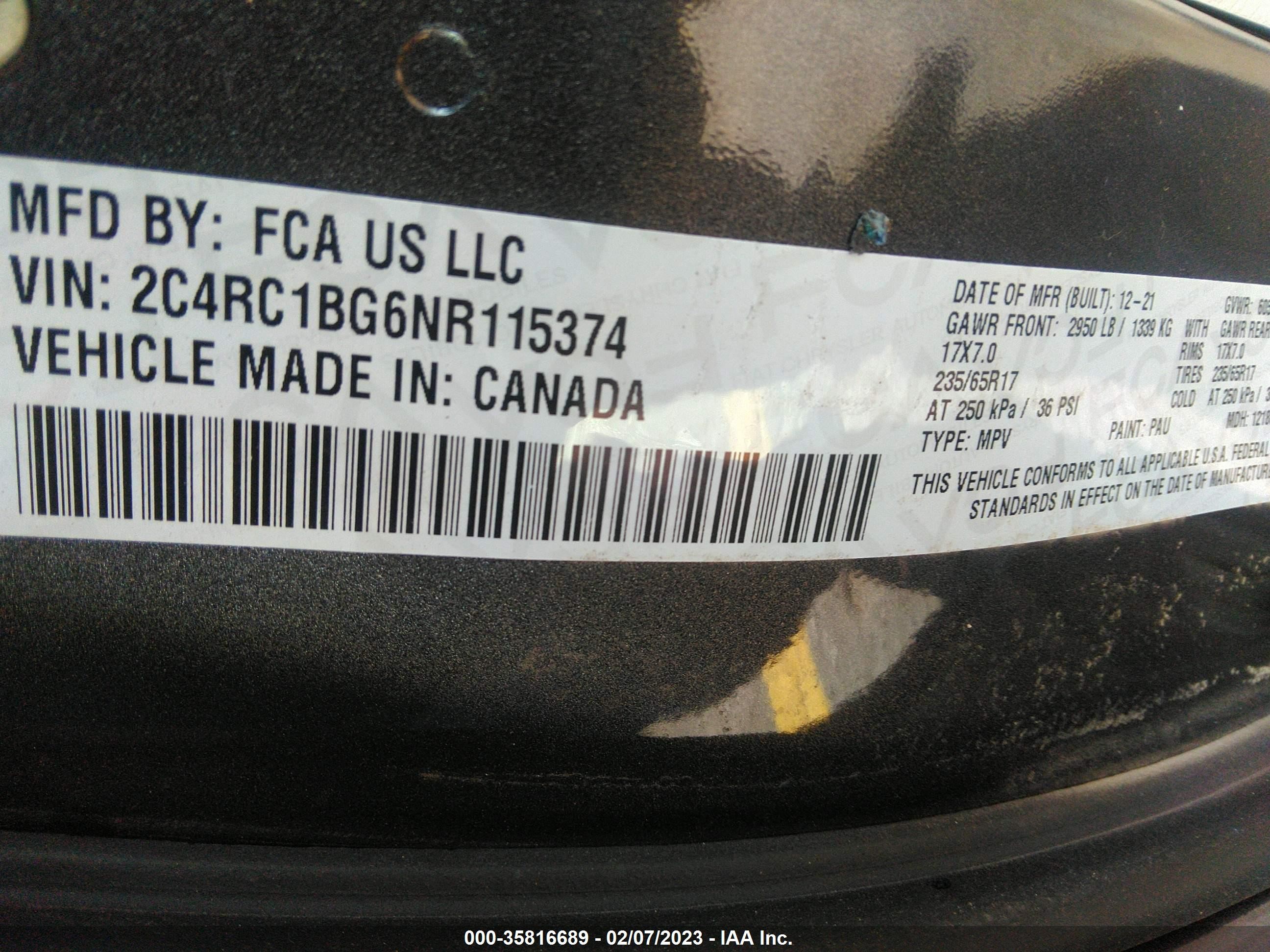 Photo 8 VIN: 2C4RC1BG6NR115374 - CHRYSLER PACIFICA 