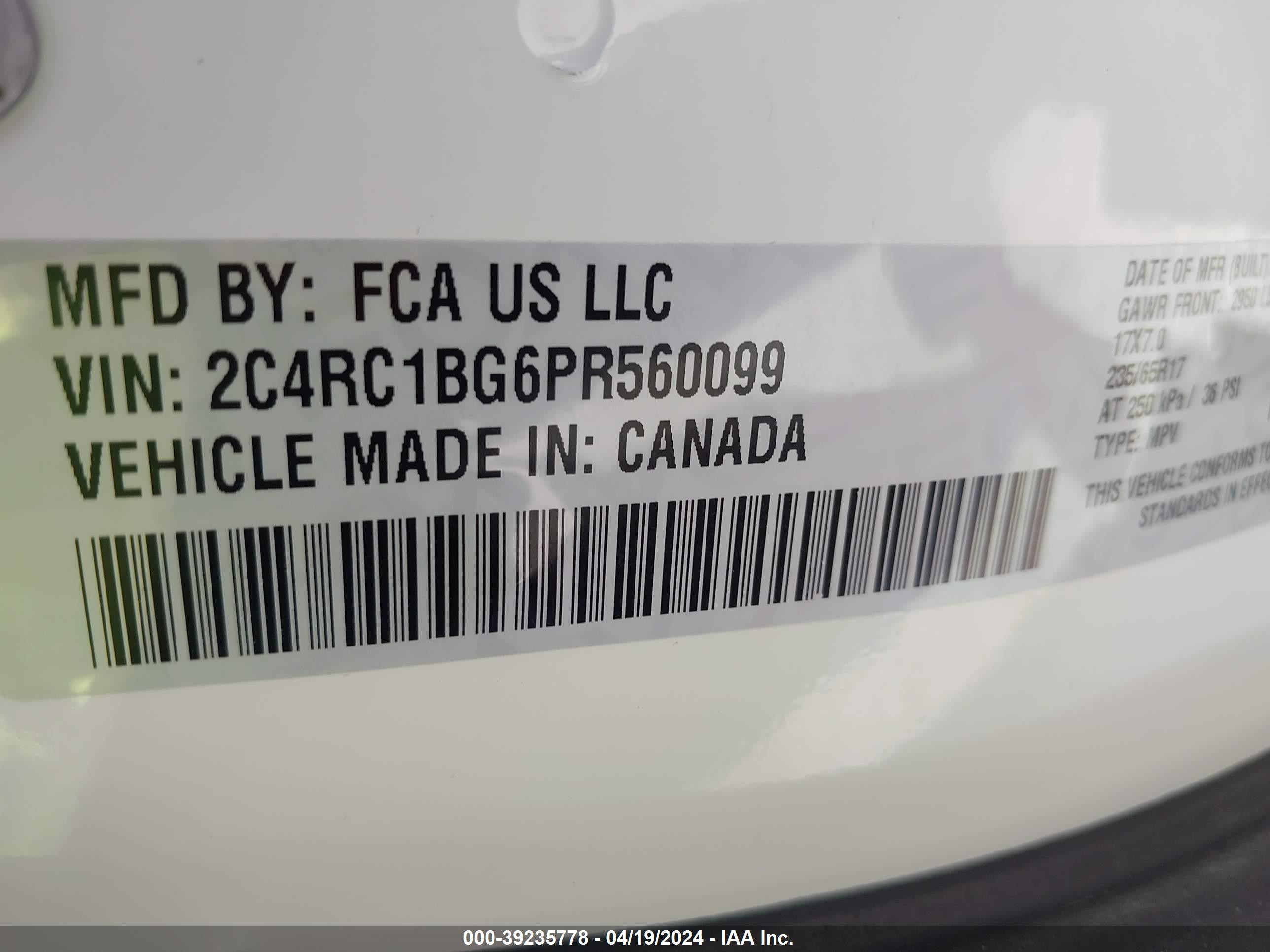 Photo 8 VIN: 2C4RC1BG6PR560099 - CHRYSLER PACIFICA 