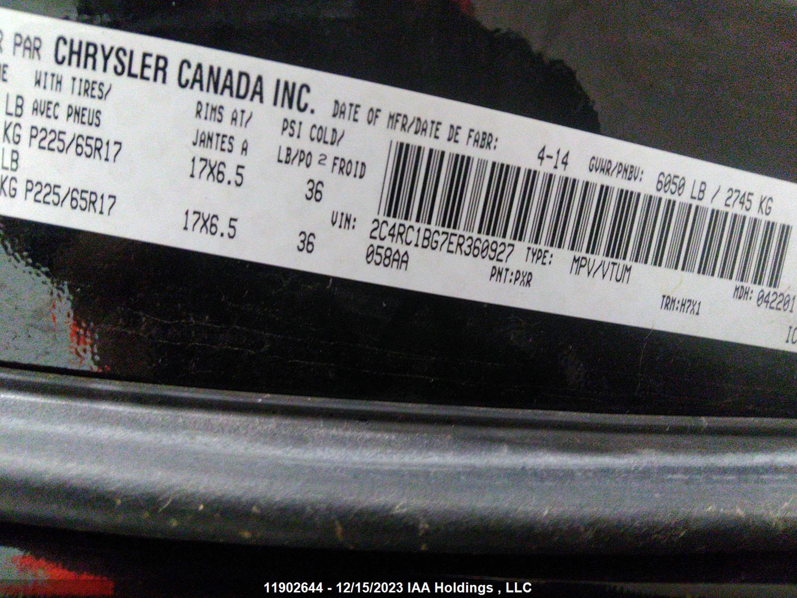 Photo 8 VIN: 2C4RC1BG7ER360927 - CHRYSLER TOWN & COUNTRY 