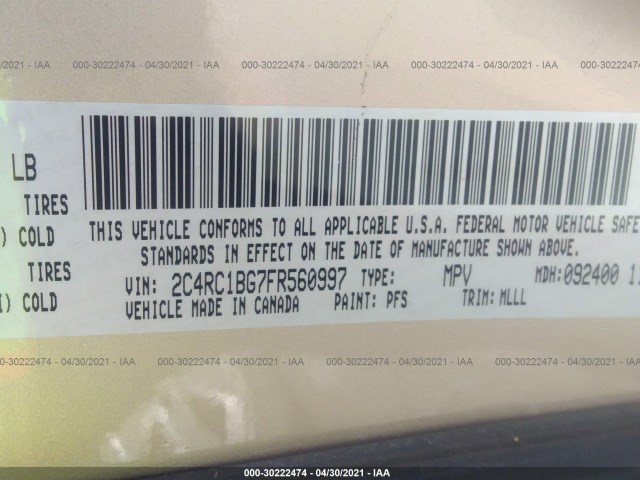 Photo 8 VIN: 2C4RC1BG7FR560997 - CHRYSLER TOWN & COUNTRY 