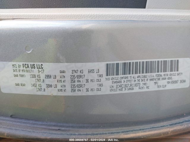 Photo 8 VIN: 2C4RC1BG7JR110372 - CHRYSLER PACIFICA 