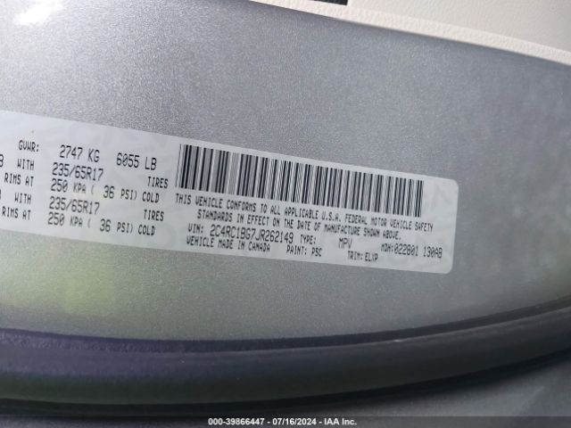 Photo 8 VIN: 2C4RC1BG7JR262149 - CHRYSLER PACIFICA 